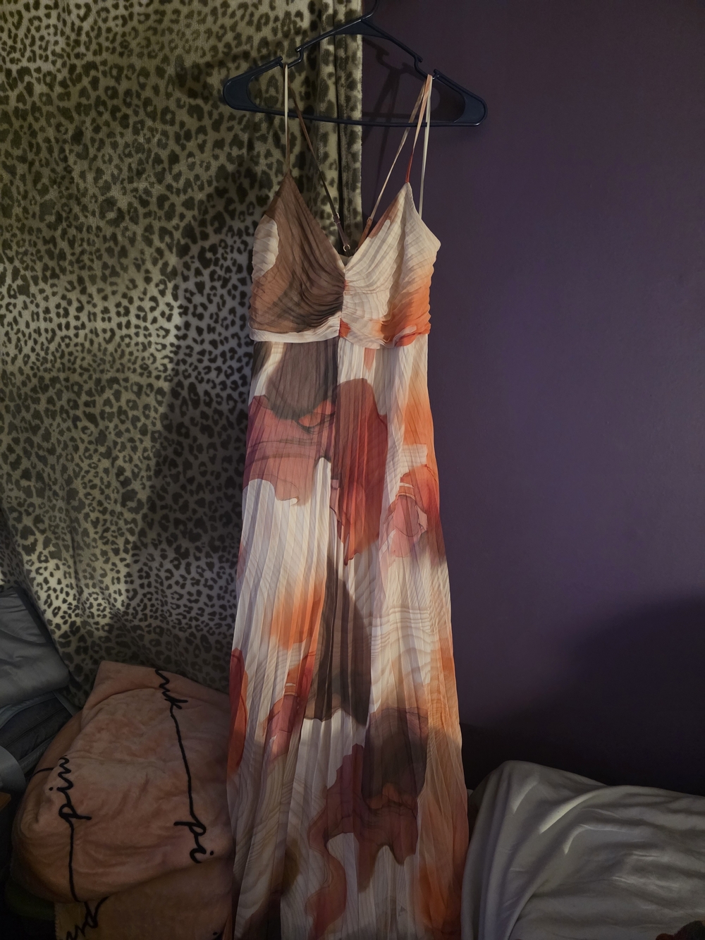 Express Multicolor Pleated Spaghetti-Strap Maxi Dress